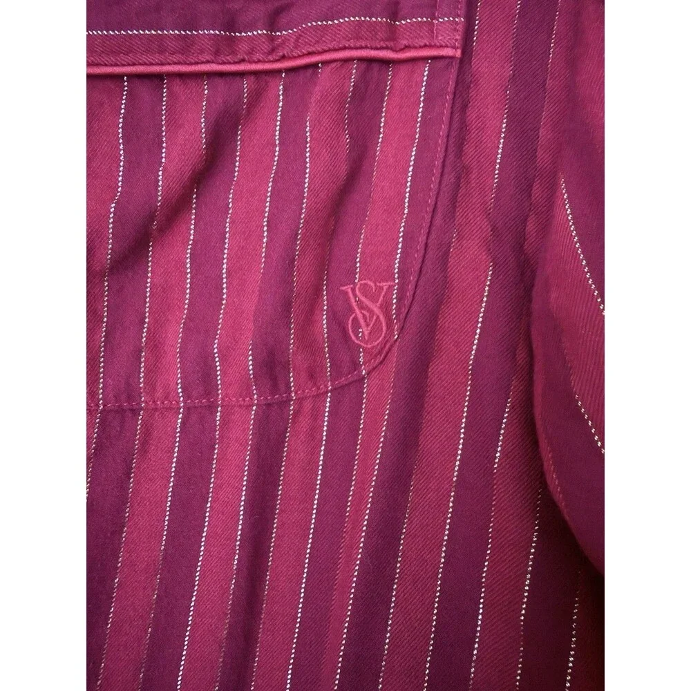 Victoria's Secret Pajama Set Sz M Red Gold Metallic Shimmer Stripe Cotton Modal